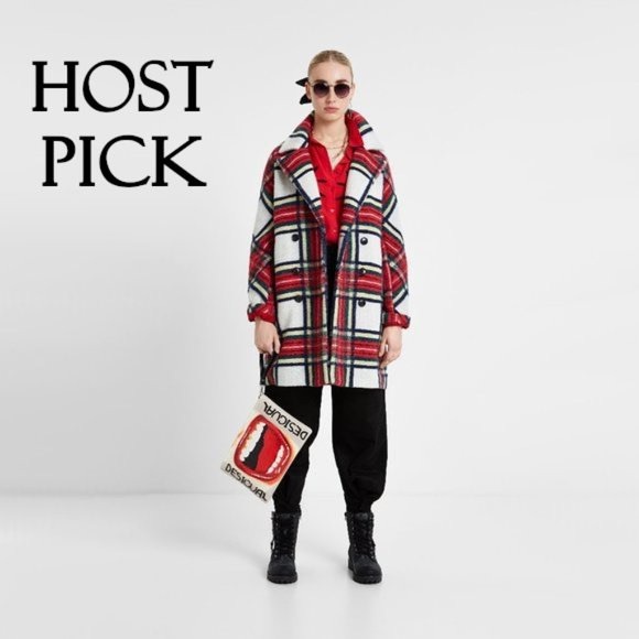Desigual Jackets & Blazers - COPY - NWT Desigual red & white tartan print coat jacket